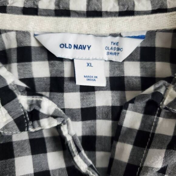 Old Navy Women’s Gingham Plaid Button Down Shirt XL Black White “Love” Embroider - Picture 5 of 7